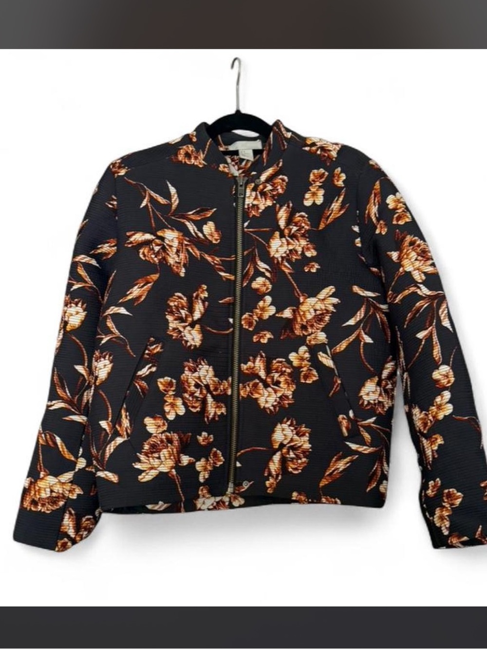 H&M Black Bomber Jacket with Floral Print